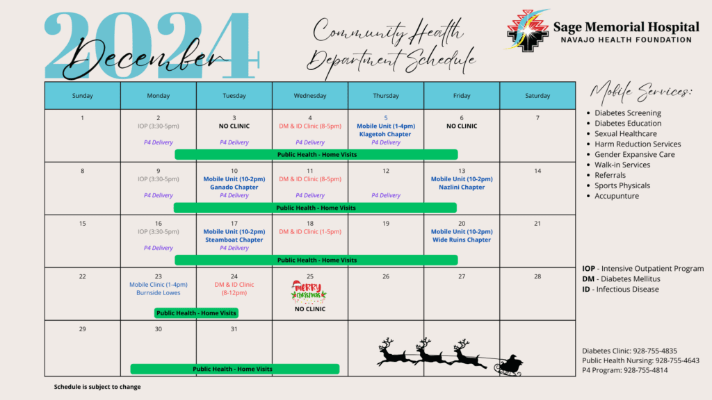 Mobile Health Unit December Schedule